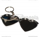 Doppio Specchietto Cuore Portachiavi in metallo argentato 47x51mm