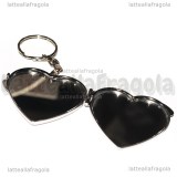 Doppio Specchietto Cuore Portachiavi in metallo argentato 47x51mm