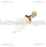 Ciondolo Biterminato Opalite con portapendente in ottone dorato 38-45x13-10mm
