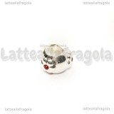 Spaziatore Fiori in rilievo strass rosso in metallo silver plated 10x7mm