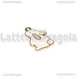 Charm Coniglio in metallo dorato smaltato 21x14mm