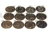 Set Ciondoli 12 Segni Zodiaco in metallo argento antico 20x17mm