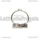 Ciondolo Cornice Bezel Palla di Neve in metallo silver plated 42x33mm