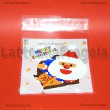 10 buste in plastica Babbo Natale e Renna con bordo adesivo 14x9.9cm