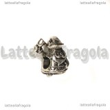 Babbo Natale foro largo in metallo argento antico 16x14mm