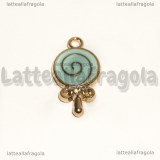 Charm Lecca-lecca azzurro in metallo smaltato dorato 18x9mm