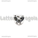 Cuore 3D con stelle foro largo in metallo argento antico 11x10mm