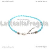 Bracciale in cordino similpelle intrecciato azzurro 3mm